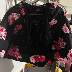 B Darlin Black and Pink Floral Crop Top